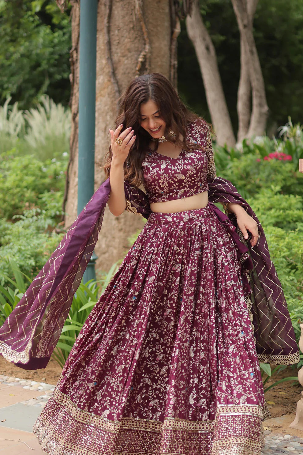 Dixz Fashion Premium Dyable Viscose Jacquard Lehenga Set with Sequins Work