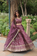 Dixz Fashion Premium Dyable Viscose Jacquard Lehenga Set with Sequins Work