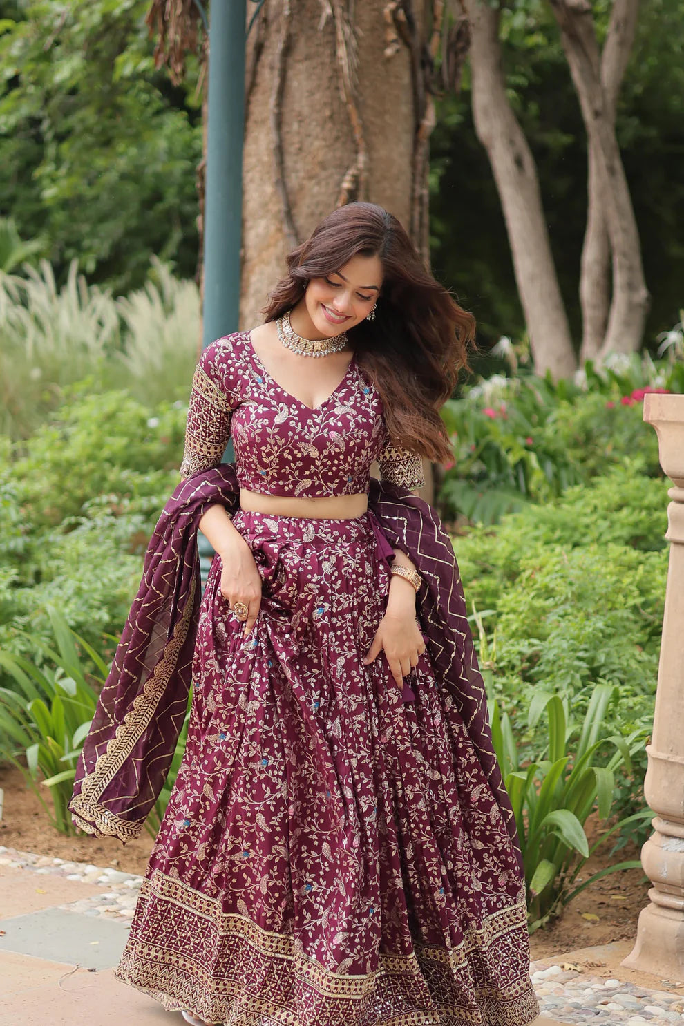 Dixz Fashion Premium Dyable Viscose Jacquard Lehenga Set with Sequins Work