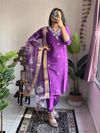 Dixz Fashion Elegant Purple Roman Silk Kurti Set with Organza Jacquard Dupatta