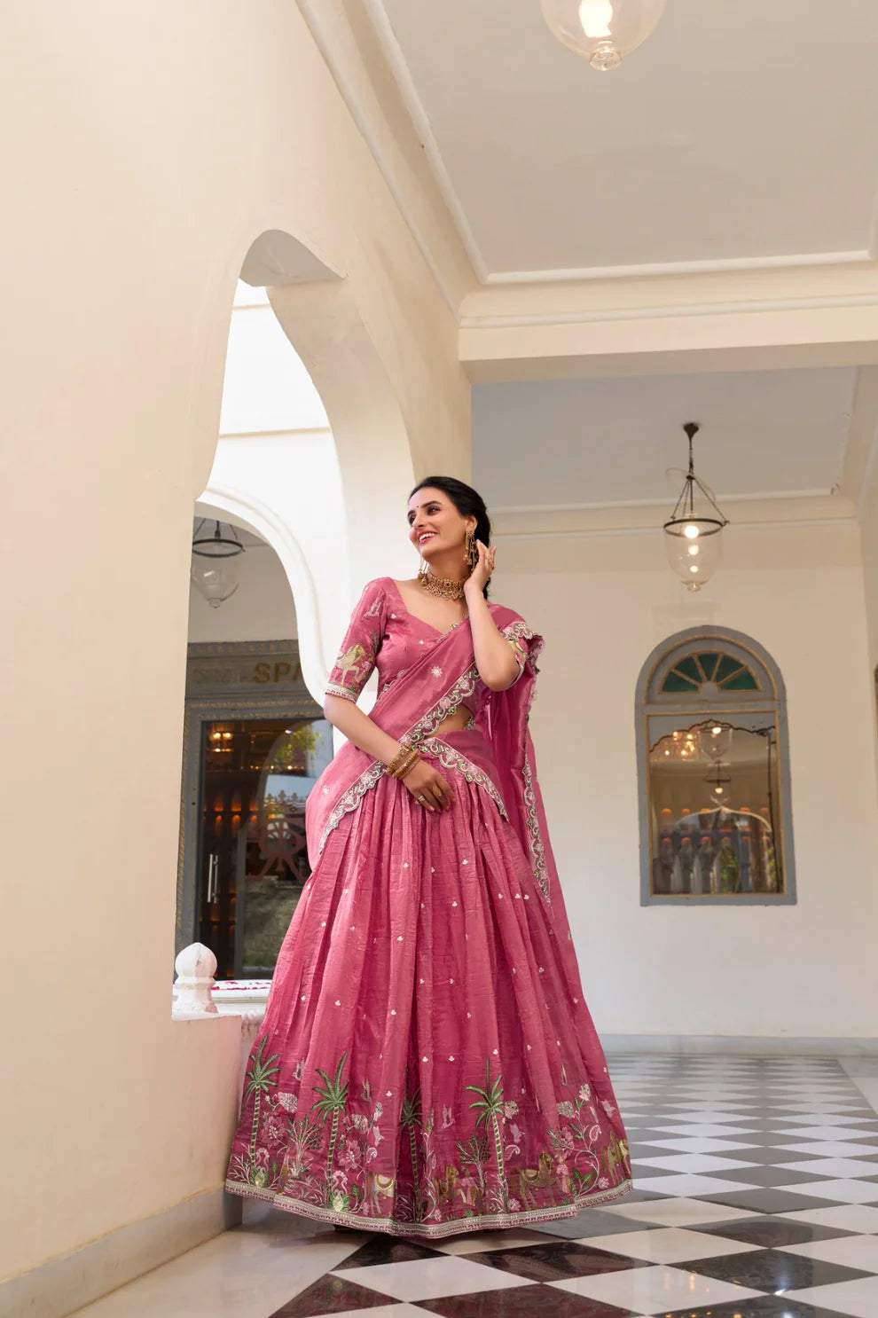 Dixz Fashion Gold Crush Embroidered Lehenga Set with Sequins & Thread Work