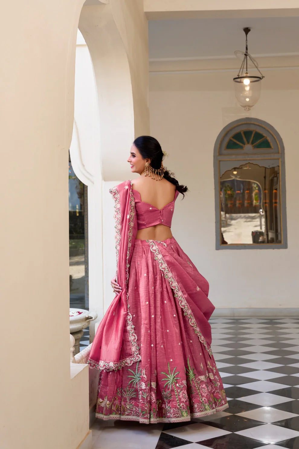 Dixz Fashion Gold Crush Embroidered Lehenga Set with Sequins & Thread Work