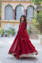 Dixz Fashion Designer Faux Blooming Georgette Gown with Sequins Embroidery & Lace Dupatta