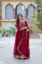 Dixz Fashion Designer Faux Blooming Georgette Gown with Sequins Embroidery & Lace Dupatta