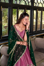 Dixz Fashion Women's Kanchipuram Printed Lehenga Set with Zari Weaving Work & Embroidered Georgette Dupatta
