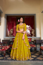 Dixz Fashion Women's Georgette Stitched Lehenga Set with Sequins & Thread Embroidery Work