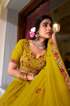 Dixz Fashion Women's Georgette Stitched Lehenga Set with Sequins & Thread Embroidery Work