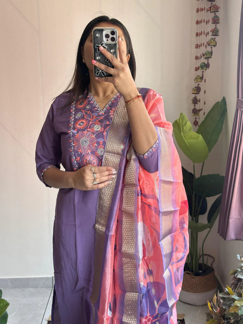 Dixz Fashion Roman Silk with Beautiful Embroidery With Sequence Work kurta set