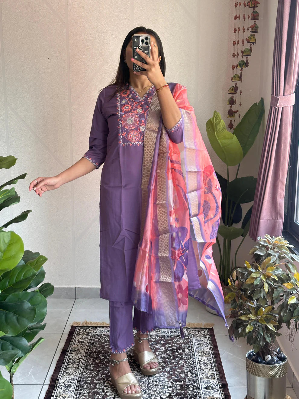 Dixz Fashion Roman Silk with Beautiful Embroidery With Sequence Work kurta set