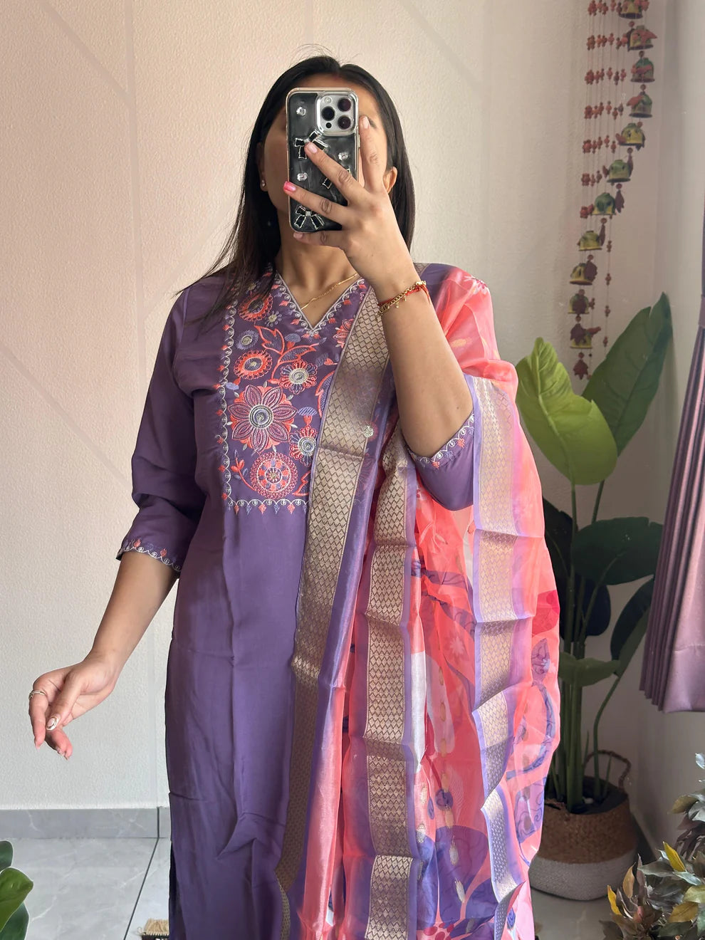 Dixz Fashion Roman Silk with Beautiful Embroidery With Sequence Work kurta set