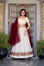 Dixz Fashion Zari Weaving Work Lace Border Belt With Sequins Lace Lehenga set