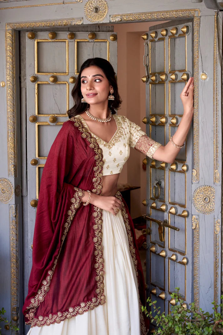Dixz Fashion Zari Weaving Work Lace Border Belt With Sequins Lace Lehenga set