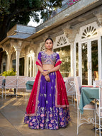 Dixz Fashion Vichitra Silk Embroidered Lehenga Set with Badhej Dupatta