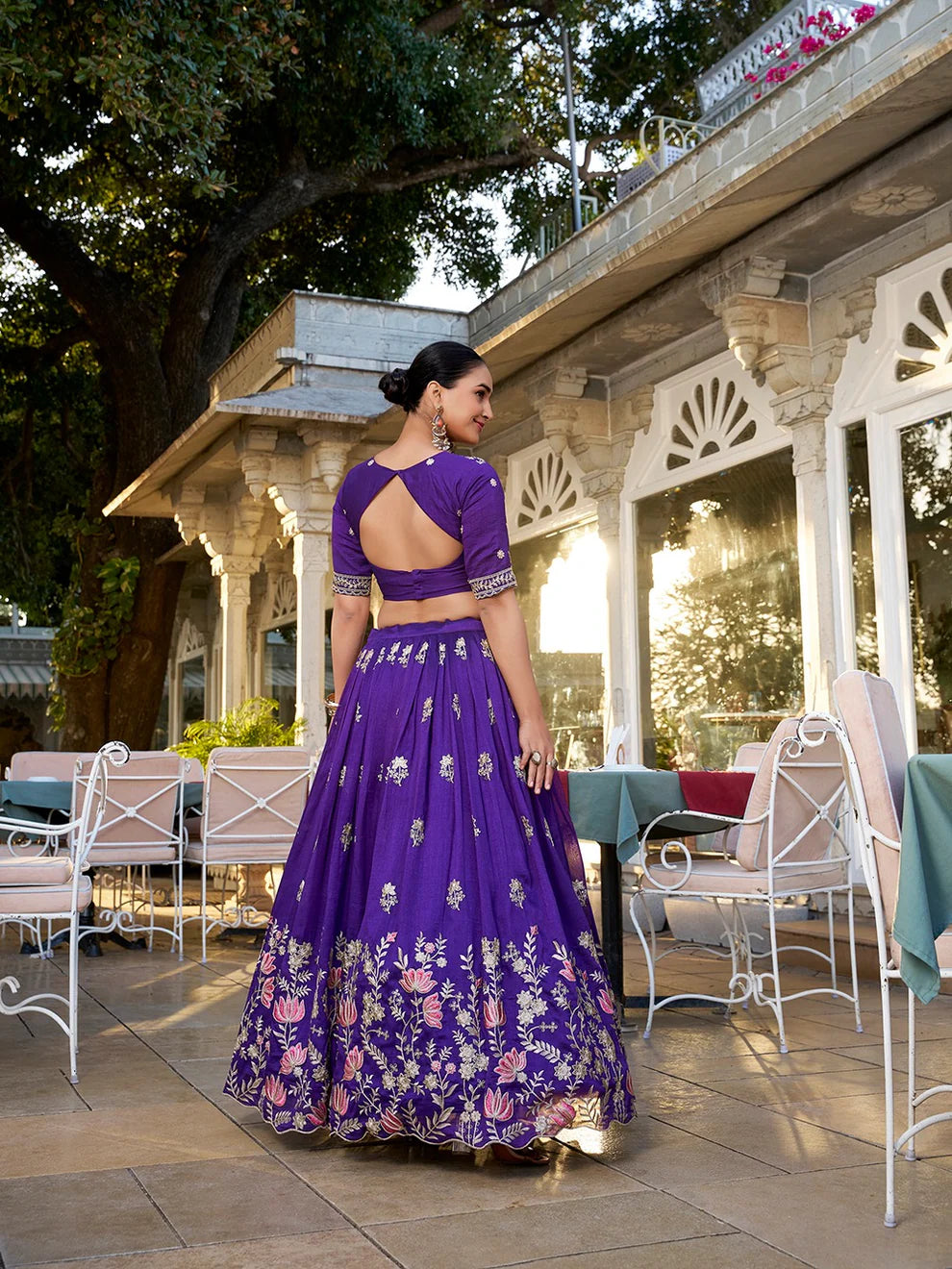 Dixz Fashion Vichitra Silk Embroidered Lehenga Set with Badhej Dupatta