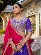Dixz Fashion Vichitra Silk Embroidered Lehenga Set with Badhej Dupatta