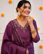 DIXZ FASHION ROMAN SILK EMBROIDERY WORK KURTA SET