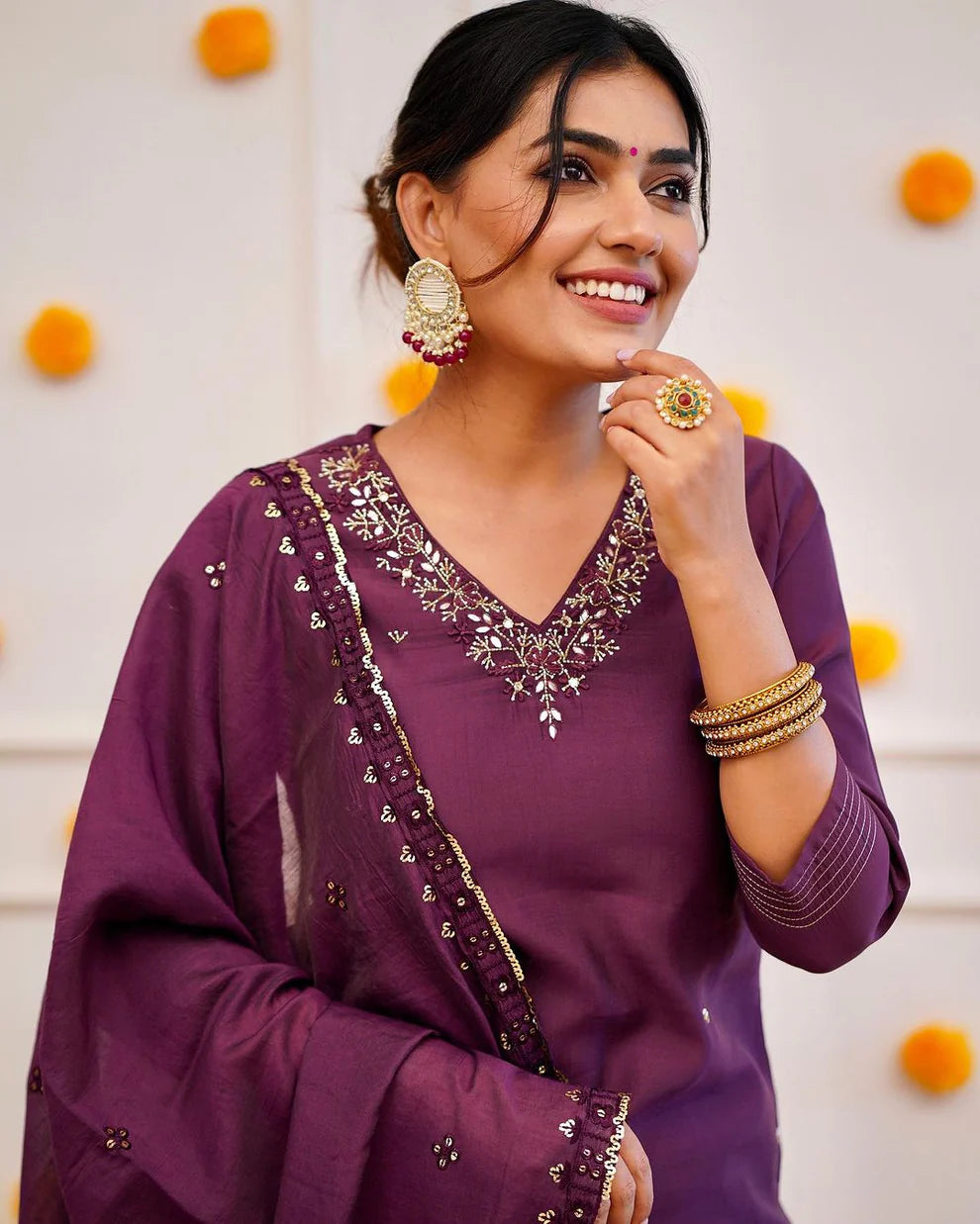 DIXZ FASHION ROMAN SILK EMBROIDERY WORK KURTA SET
