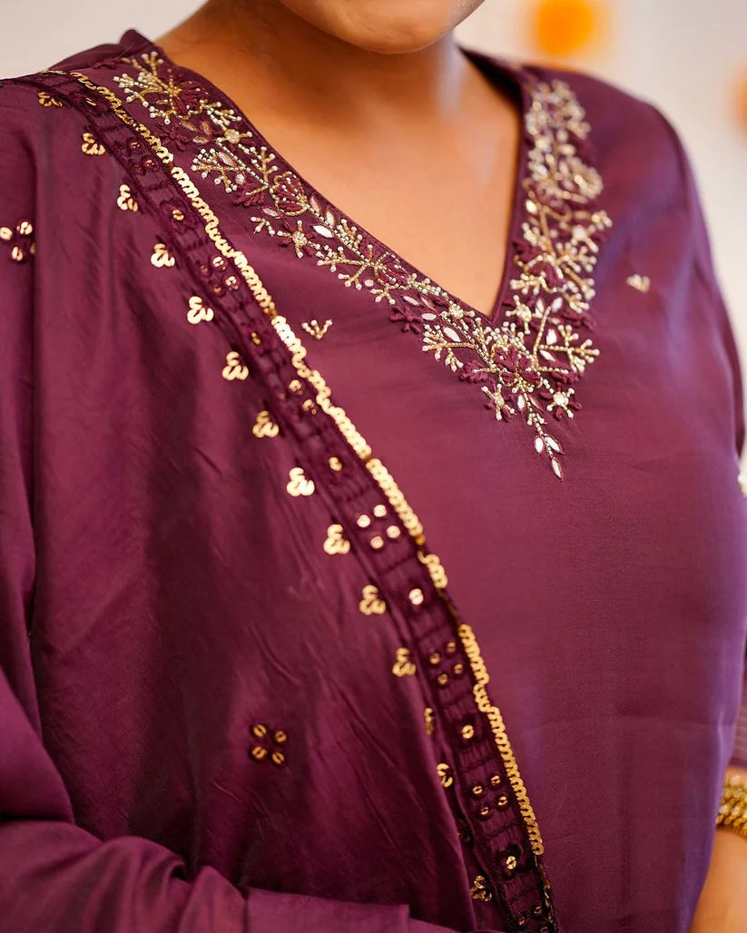 DIXZ FASHION ROMAN SILK EMBROIDERY WORK KURTA SET