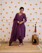DIXZ FASHION ROMAN SILK EMBROIDERY WORK KURTA SET