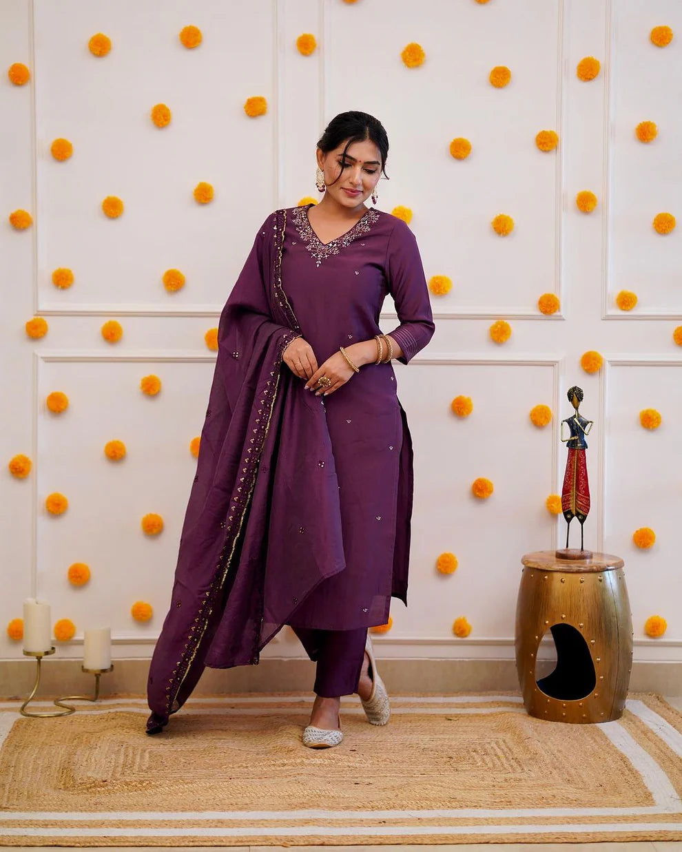 DIXZ FASHION ROMAN SILK EMBROIDERY WORK KURTA SET