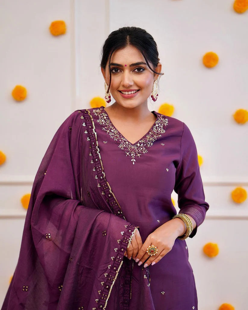 DIXZ FASHION ROMAN SILK EMBROIDERY WORK KURTA SET