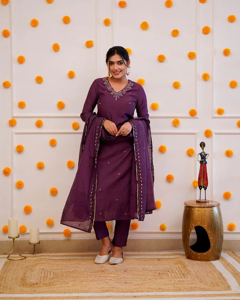 DIXZ FASHION ROMAN SILK EMBROIDERY WORK KURTA SET