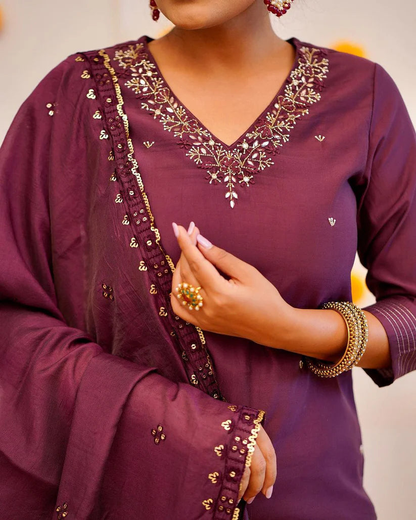 DIXZ FASHION ROMAN SILK EMBROIDERY WORK KURTA SET
