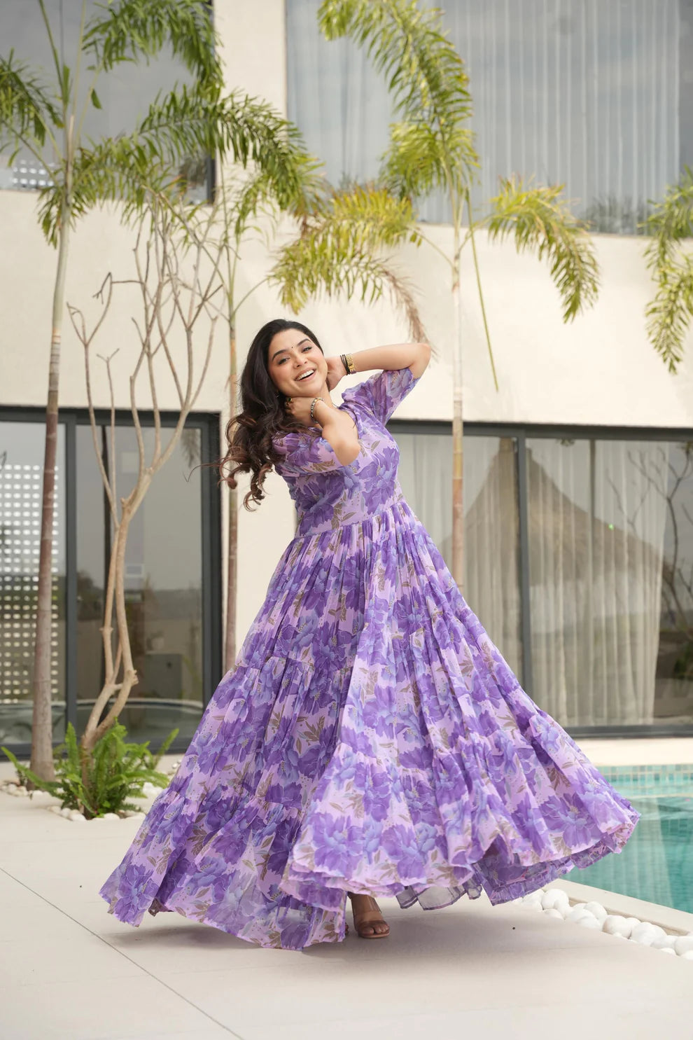 Dixz Fashion Desirable Women's Fully Flair Gown Made With Faux Georgette Fabrics With Print