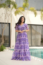 Dixz Fashion Desirable Women's Fully Flair Gown Made With Faux Georgette Fabrics With Print