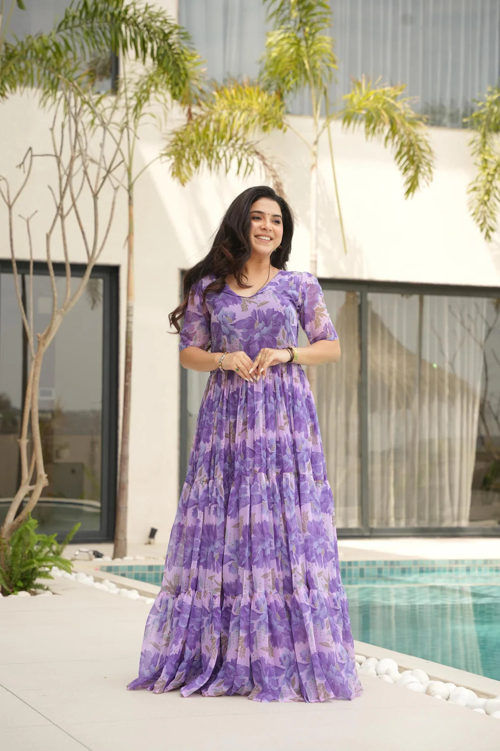 Dixz Fashion Desirable Women's Fully Flair Gown Made With Faux Georgette Fabrics With Print