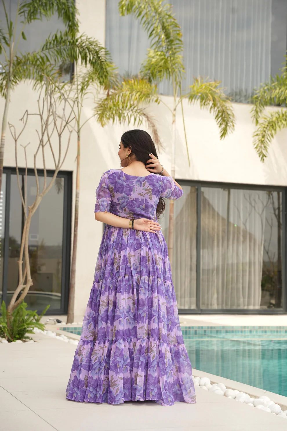 Dixz Fashion Desirable Women's Fully Flair Gown Made With Faux Georgette Fabrics With Print