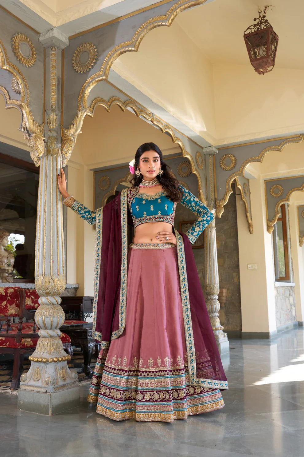 DIXZ FASHION MOONGA SILK WITH SEQUINS AND THREAD EMBROIDERY WORK LEHENGA SET