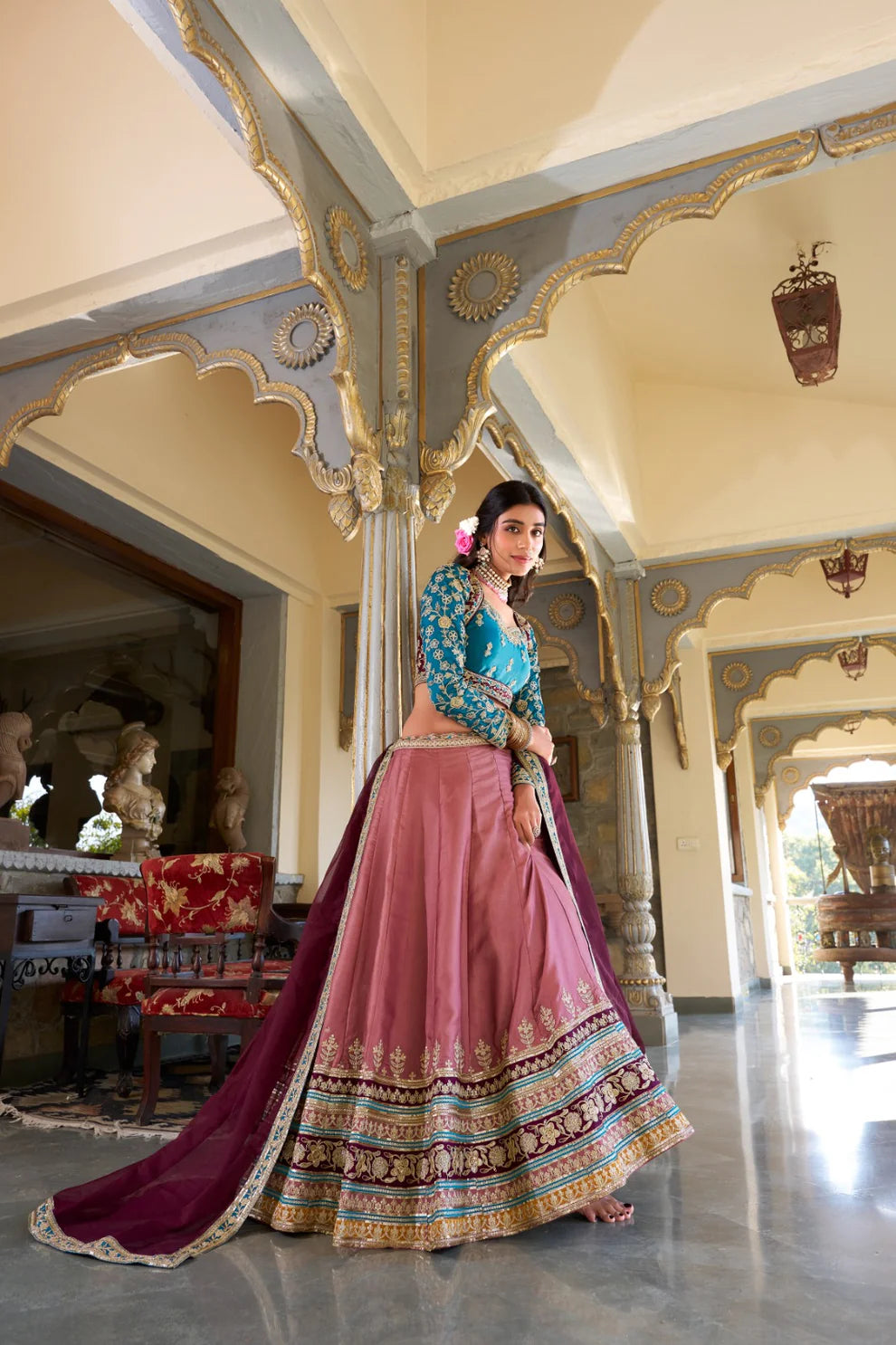 DIXZ FASHION MOONGA SILK WITH SEQUINS AND THREAD EMBROIDERY WORK LEHENGA SET
