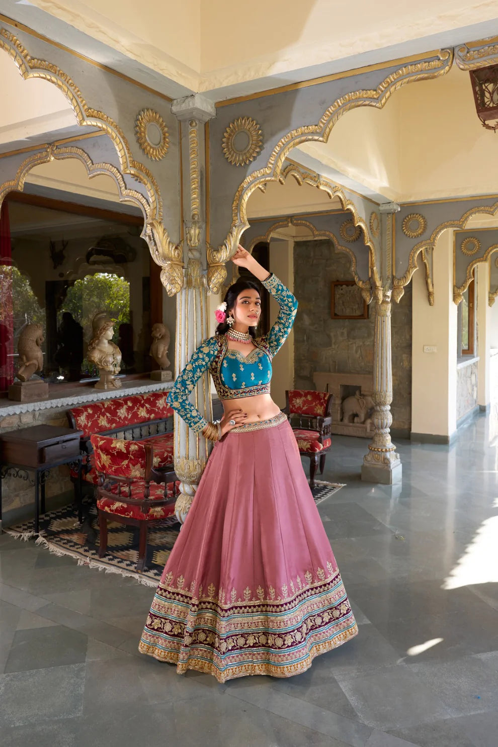 DIXZ FASHION MOONGA SILK WITH SEQUINS AND THREAD EMBROIDERY WORK LEHENGA SET