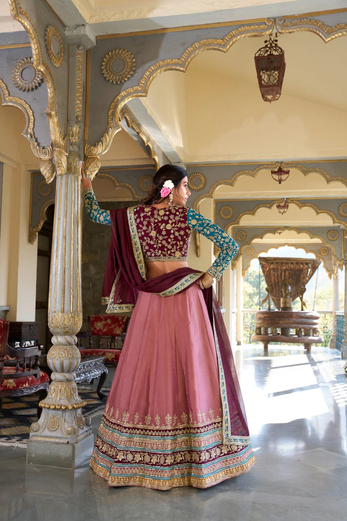 DIXZ FASHION MOONGA SILK WITH SEQUINS AND THREAD EMBROIDERY WORK LEHENGA SET