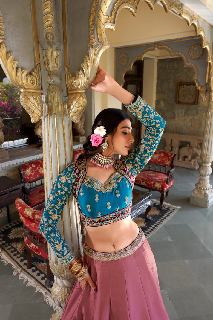 DIXZ FASHION MOONGA SILK WITH SEQUINS AND THREAD EMBROIDERY WORK LEHENGA SET