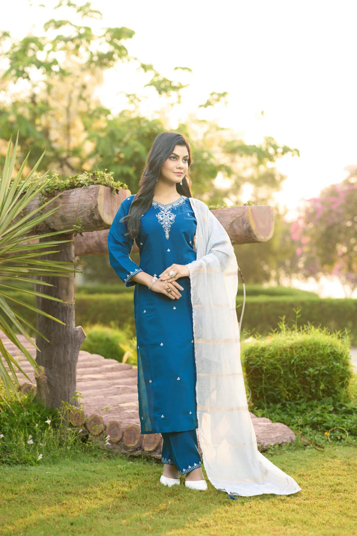 Dixz Fashion Roman Silk with Beautiful Embroidery With Sequence Work Kurtis set