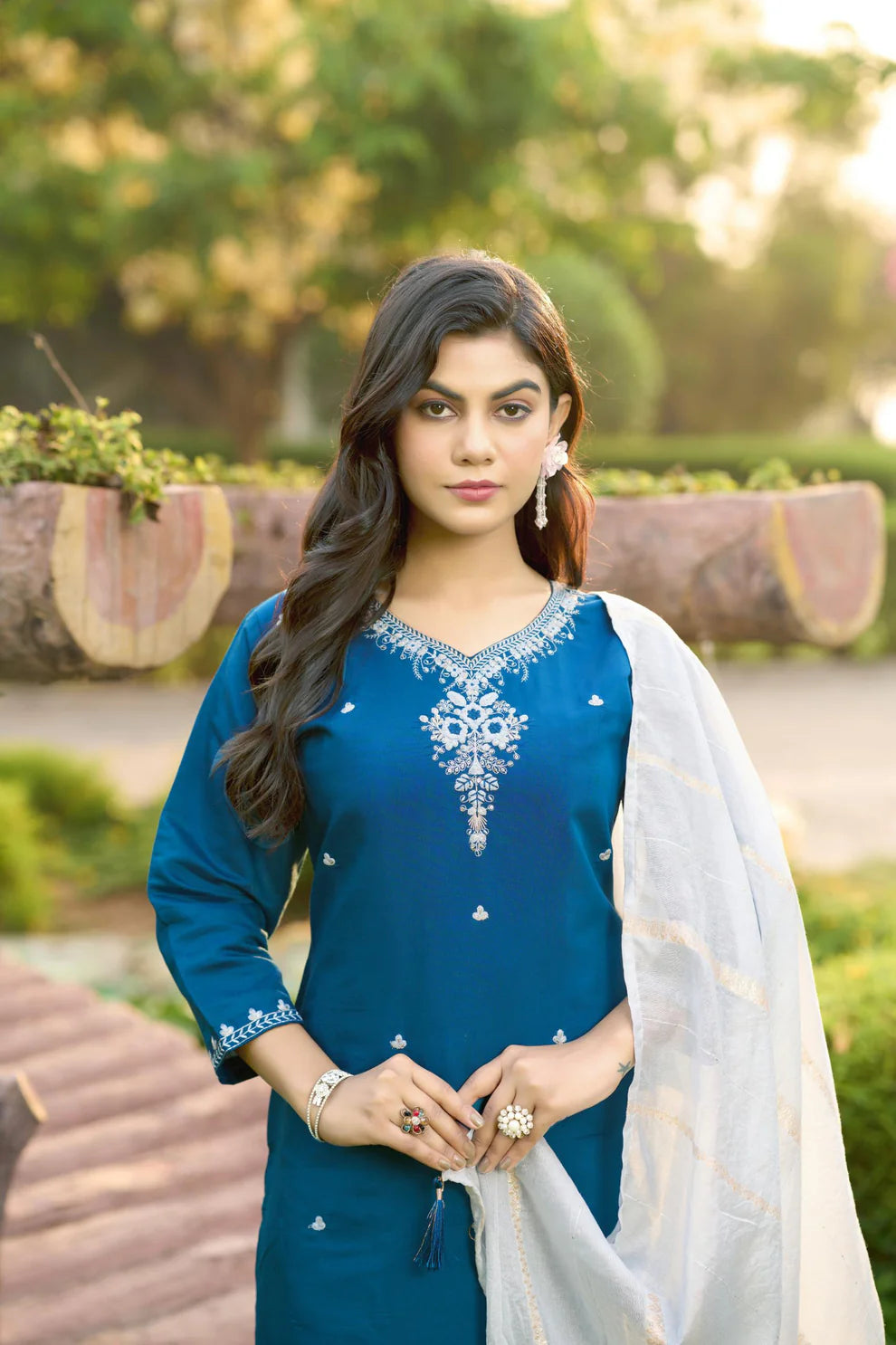 Dixz Fashion Roman Silk with Beautiful Embroidery With Sequence Work Kurtis set