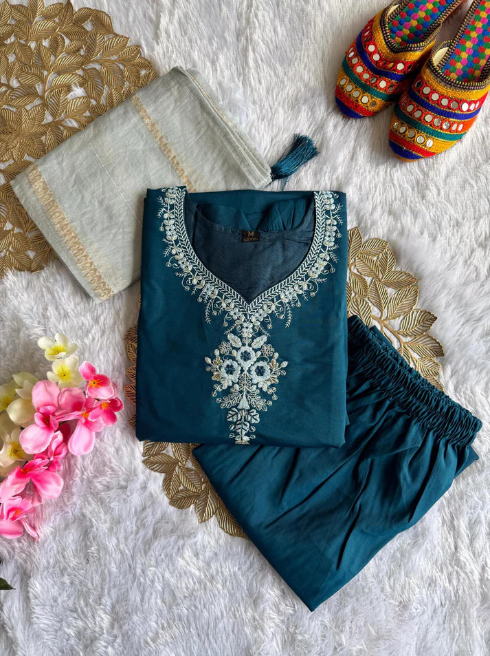 Dixz Fashion Roman Silk with Beautiful Embroidery With Sequence Work Kurtis set