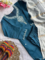Dixz Fashion Roman Silk with Beautiful Embroidery With Sequence Work Kurtis set