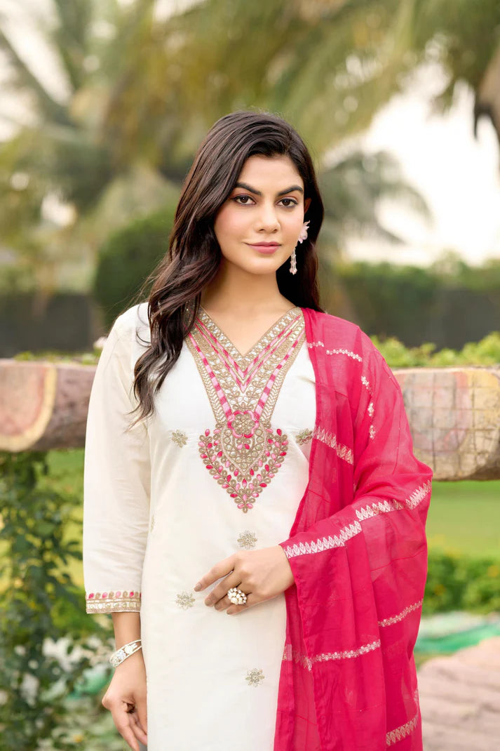 Dixz Fashion Roman Silk with Beautiful Embroidery With Sequence Work Kurti set