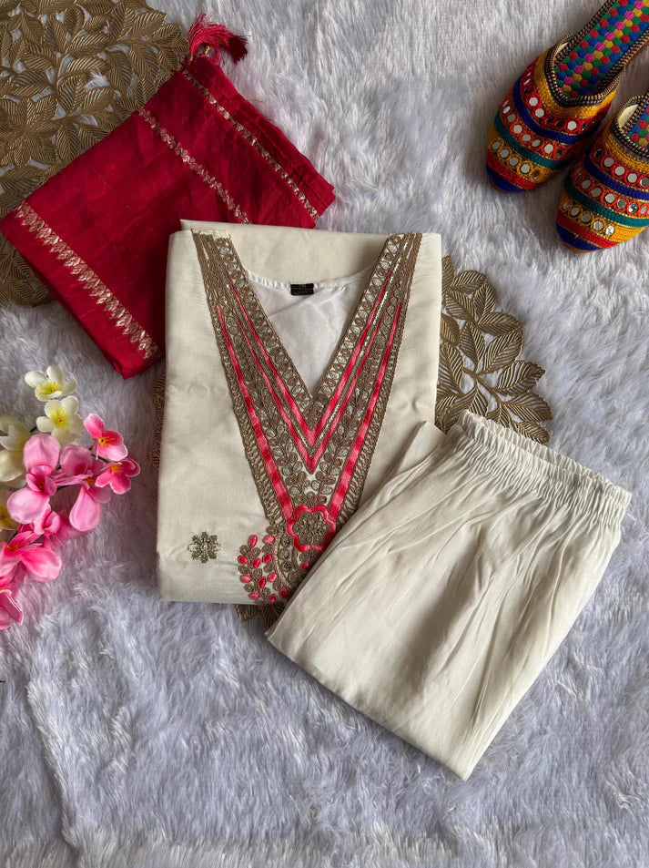 Dixz Fashion Roman Silk with Beautiful Embroidery With Sequence Work Kurti set