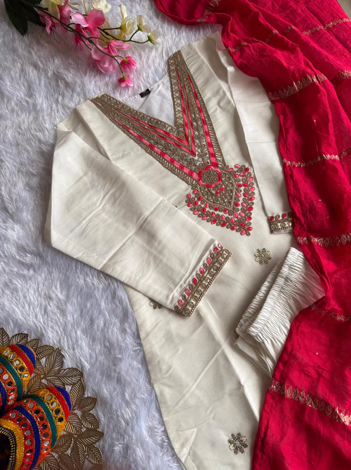 Dixz Fashion Roman Silk with Beautiful Embroidery With Sequence Work Kurti set
