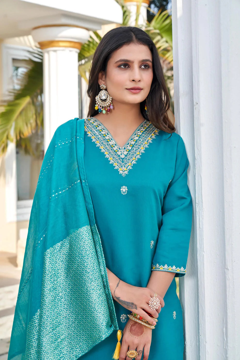 Dixz Fashion Roman Silk with Beautiful Embroidery With Sequence Work Kurtis Set