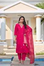 Dixz Fashion Roman Silk with Beautiful Embroidery With Sequence Work Kurtis Set