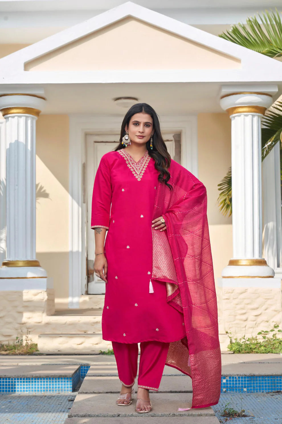 Dixz Fashion Roman Silk with Beautiful Embroidery With Sequence Work Kurtis Set