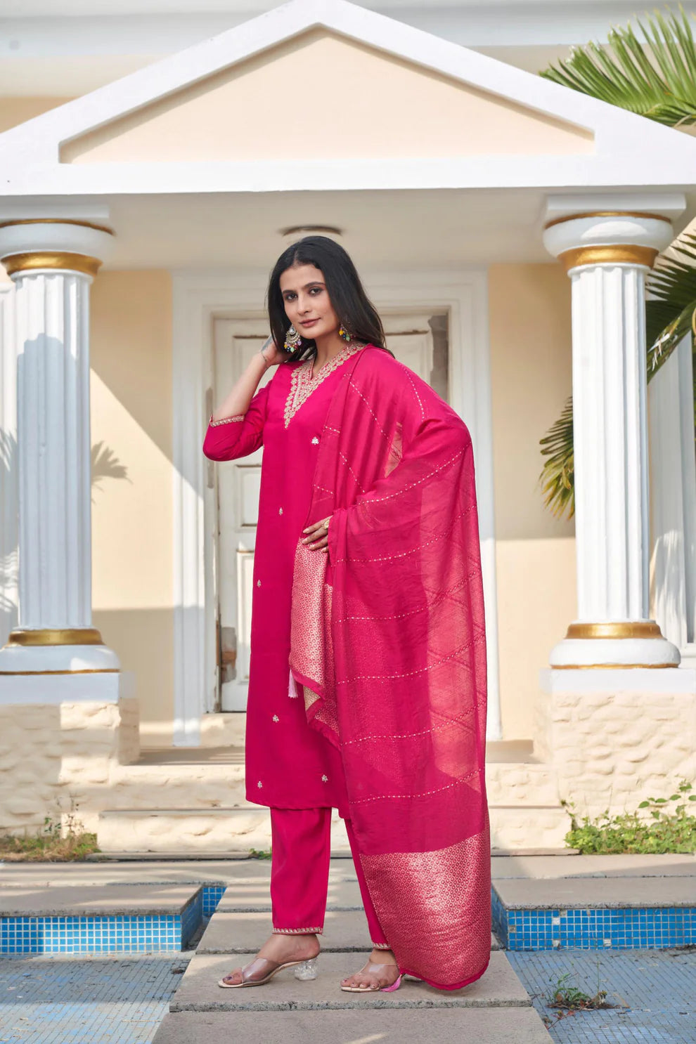 Dixz Fashion Roman Silk with Beautiful Embroidery With Sequence Work Kurtis Set
