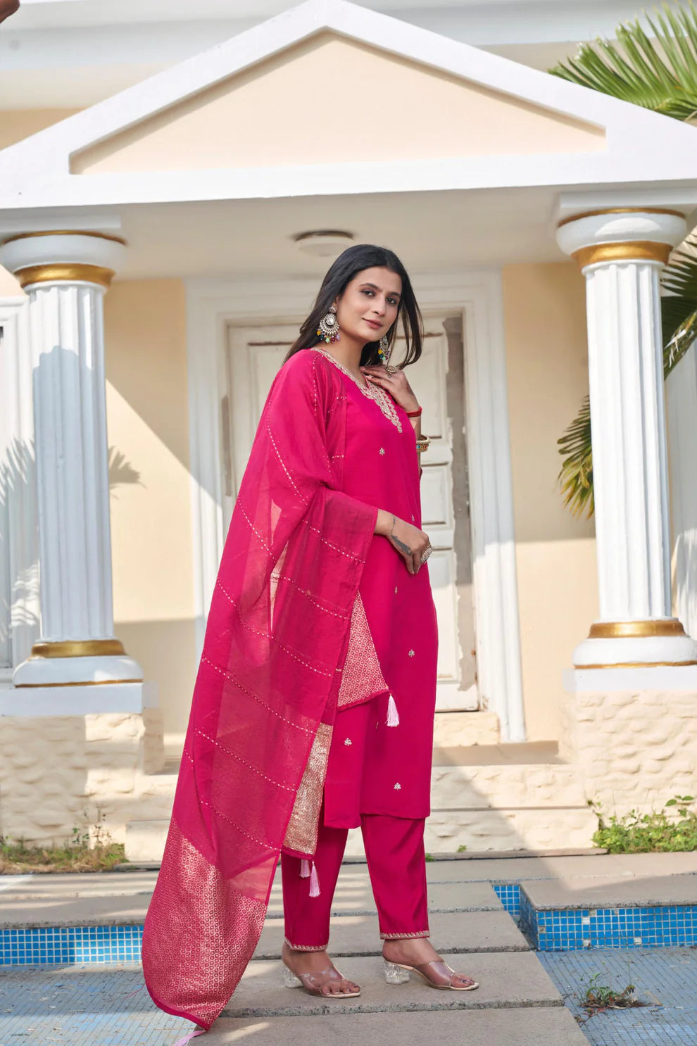 Dixz Fashion Roman Silk with Beautiful Embroidery With Sequence Work Kurtis Set
