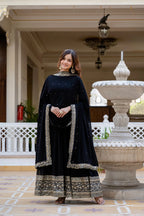 Dixz Fashion Faux Georgette With Sequins and Zari Embroidered Work Gown