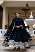Dixz Fashion Faux Georgette With Sequins and Zari Embroidered Work Gown